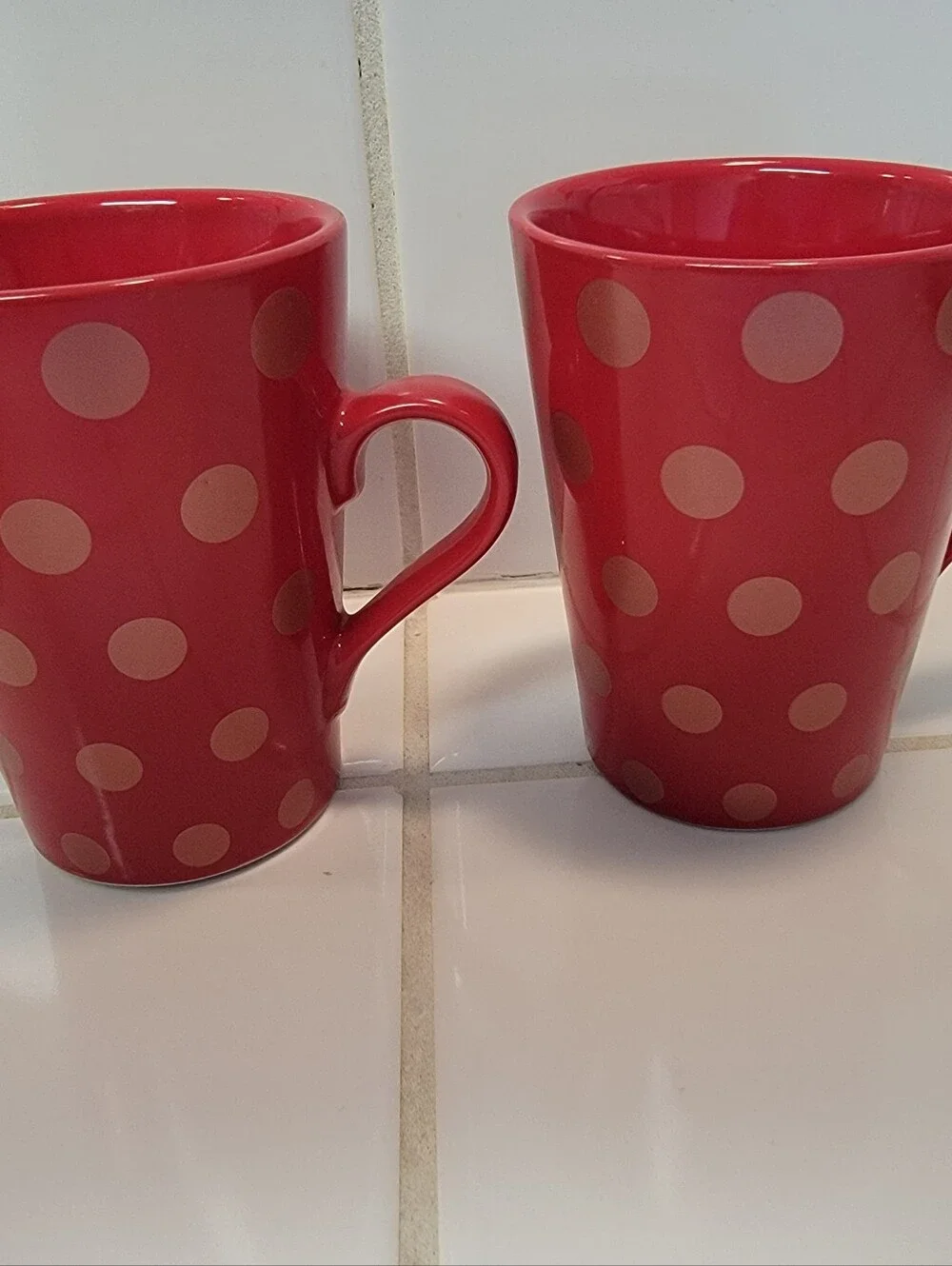 Crate & Barrel Red Polka Dot Ceramic Coffee Mugs - Set of 2